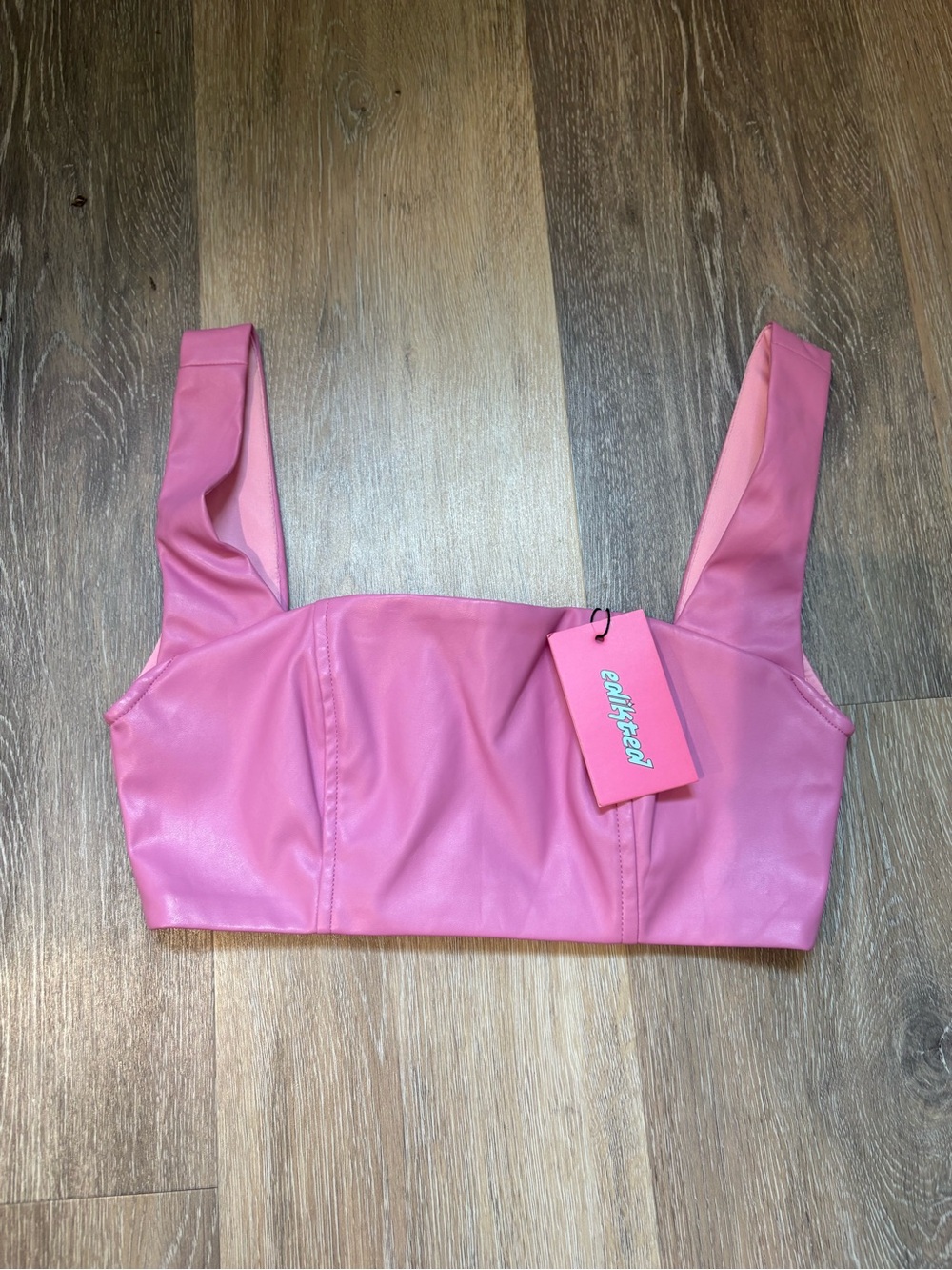 Edikted Pink Vegan Leather Crop Tank Top